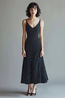 Load image into Gallery viewer, Chiffon Straps Black and White Maxi A Line Polka Dot Dress