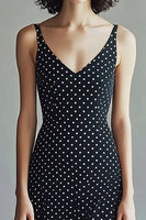 Load image into Gallery viewer, Chiffon Straps Black and White Maxi A Line Polka Dot Dress