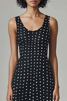 Load image into Gallery viewer, Black and White Chiffon Scoop Neck Midi A Line Polka Dot Dress