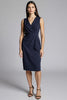 Load image into Gallery viewer, Navy Satin Bodycon V-Neck Midi Work Dress