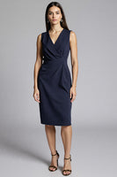 Load image into Gallery viewer, Navy Satin Bodycon V-Neck Midi Work Dress