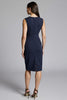 Load image into Gallery viewer, Navy Satin Bodycon V-Neck Midi Work Dress