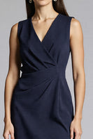 Load image into Gallery viewer, Navy Satin Bodycon V-Neck Midi Work Dress