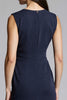 Load image into Gallery viewer, Navy Satin Bodycon V-Neck Midi Work Dress