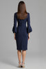 Load image into Gallery viewer, Royal Blue Satin Bodycon Bateau Neck Midi Work Dress