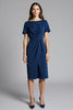 Load image into Gallery viewer, Royal Blue Bateau Neck Bodycon Ruched Midi Satin Work Dress