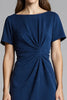 Load image into Gallery viewer, Navy Bodycon Ruched Midi Satin Work Dress
