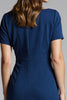 Load image into Gallery viewer, Navy Bodycon Ruched Midi Satin Work Dress