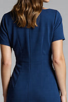 Load image into Gallery viewer, Navy Bodycon Ruched Midi Satin Work Dress