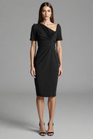 Load image into Gallery viewer, Navy Satin Bodycon Midi Work Dress with Sleeves