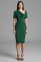 Load image into Gallery viewer, Navy Satin Bodycon Midi Work Dress with Sleeves