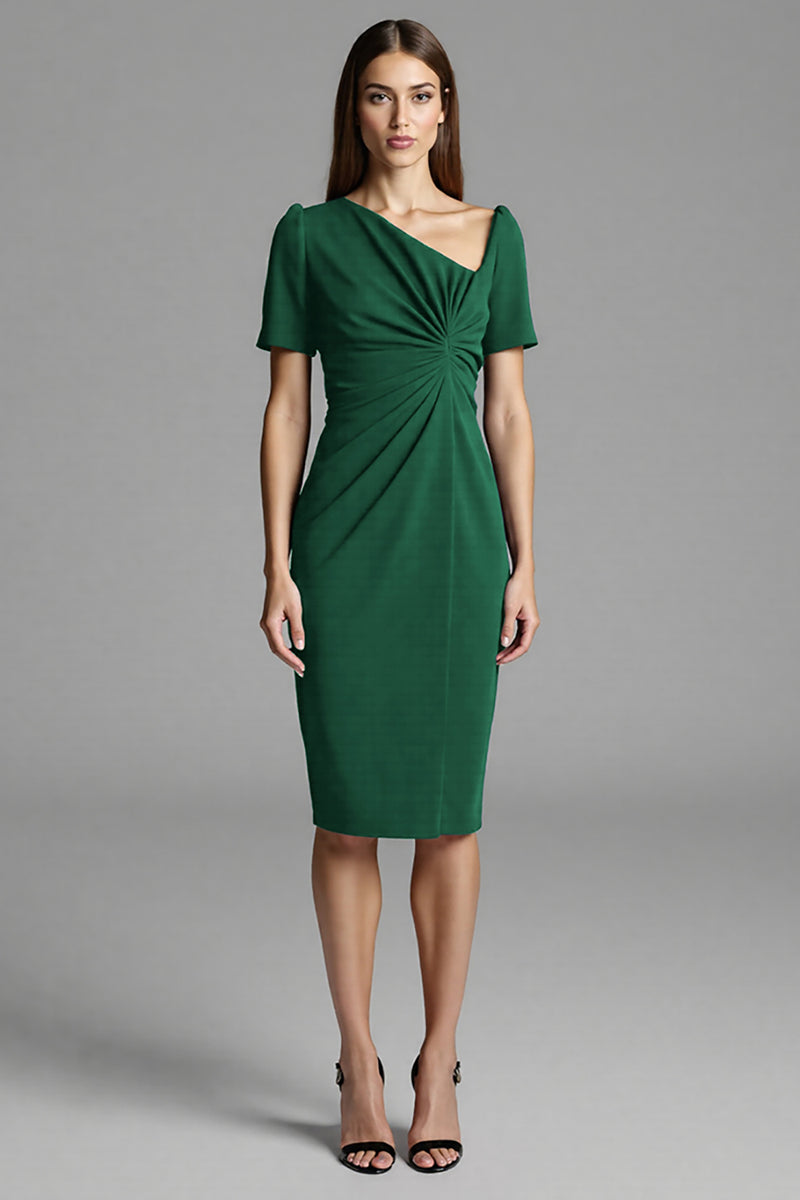 Load image into Gallery viewer, Royal Blue Bodycon Satin Asymmetrical Neck Midi Work Dress