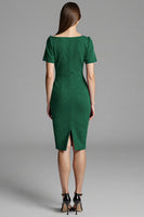 Load image into Gallery viewer, Navy Satin Bodycon Midi Work Dress with Sleeves