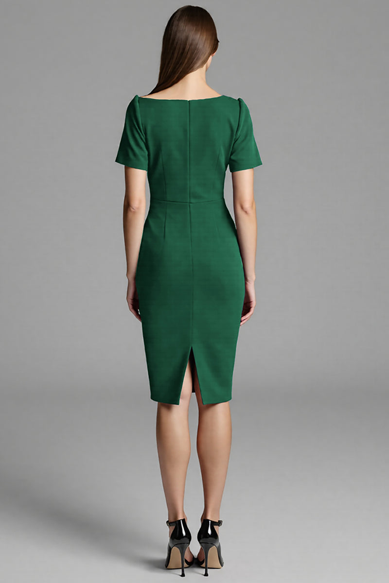 Load image into Gallery viewer, Royal Blue Bodycon Satin Asymmetrical Neck Midi Work Dress