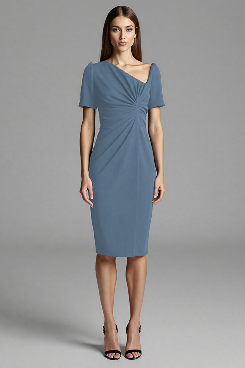 Load image into Gallery viewer, Navy Satin Bodycon Midi Work Dress with Sleeves