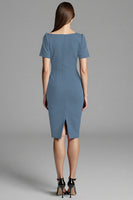 Load image into Gallery viewer, Navy Satin Bodycon Midi Work Dress with Sleeves