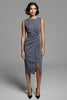 Load image into Gallery viewer, Royal Blue Satin Ruched Bodycon Midi Work Dress with Slit