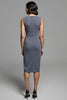 Load image into Gallery viewer, Royal Blue Satin Ruched Bodycon Midi Work Dress with Slit