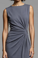 Load image into Gallery viewer, Grey Bodycon Satin Ruched Midi Work Dress with Slit