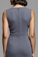 Load image into Gallery viewer, Grey Bodycon Satin Ruched Midi Work Dress with Slit