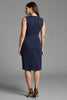 Load image into Gallery viewer, Navy Bodycon Satin V-Neck Midi Work Dress with Ruffles