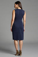 Load image into Gallery viewer, Royal Blue Satin Bodycon V-Neck Midi Work Dress with Ruffles