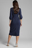 Load image into Gallery viewer, Navy Satin V-Neck Bodycon Midi Work Dress
