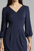Load image into Gallery viewer, Navy Satin V-Neck Bodycon Midi Work Dress