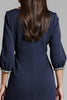 Load image into Gallery viewer, Navy Satin V-Neck Bodycon Midi Work Dress