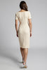Load image into Gallery viewer, Champagne Bodycon Ruffled Midi Satin Work Dress with Slit