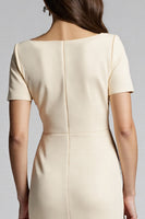 Load image into Gallery viewer, Champagne Bodycon Ruffled Midi Satin Work Dress with Slit