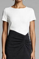 Load image into Gallery viewer, Black and White Bodycon Satin Midi Work Dress with Slit