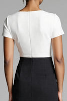 Load image into Gallery viewer, Black and White Bodycon Satin Midi Work Dress with Slit