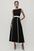 Load image into Gallery viewer, Black and White A Line Satin Midi Work Dress