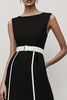 Load image into Gallery viewer, Black and White A Line Satin Midi Work Dress