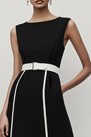 Load image into Gallery viewer, Black and White A Line Satin Midi Work Dress