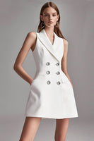 Load image into Gallery viewer, Ivory A Line Peak Lapel Satin Short Work Blazer Dress