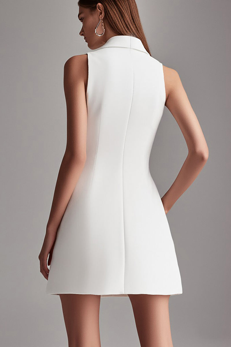 Load image into Gallery viewer, Ivory A Line Peak Lapel Satin Short Work Blazer Dress