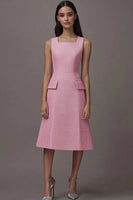 Load image into Gallery viewer, Pink Square Neck A Line Midi Work Dress with Pockets
