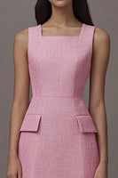 Load image into Gallery viewer, Pink Square Neck A Line Midi Work Dress with Pockets