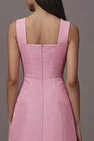 Load image into Gallery viewer, Pink Square Neck A Line Midi Work Dress with Pockets