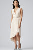 Load image into Gallery viewer, Champagne Sheath Satin V-Neck Midi Work Blazer Dress