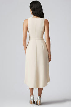 Champagne Sheath Satin V-Neck Midi Work Blazer Dress