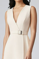 Load image into Gallery viewer, Champagne Sheath Satin V-Neck Midi Work Blazer Dress