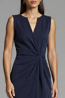 Load image into Gallery viewer, Navy Bodycon Satin Ruched Midi Work Dress
