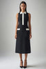 Load image into Gallery viewer, Black and White Satin Sheath Collar Neck Midi Work Dress
