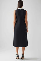 Load image into Gallery viewer, Black and White Satin Sheath Collar Neck Midi Work Dress