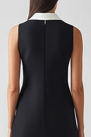 Load image into Gallery viewer, Black and White Satin Sheath Collar Neck Midi Work Dress