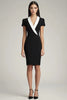 Load image into Gallery viewer, Black and White Bodycon Shawl Lapel Short Satin Work Blazer Dress
