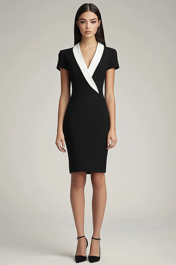 Black and White Bodycon Shawl Lapel Short Satin Work Blazer Dress